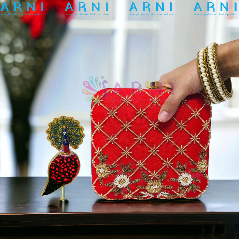 Cartera Rojo con Flores