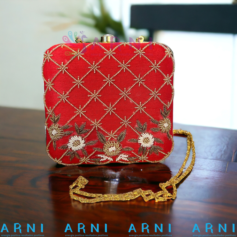 Cartera Rojo con Flores