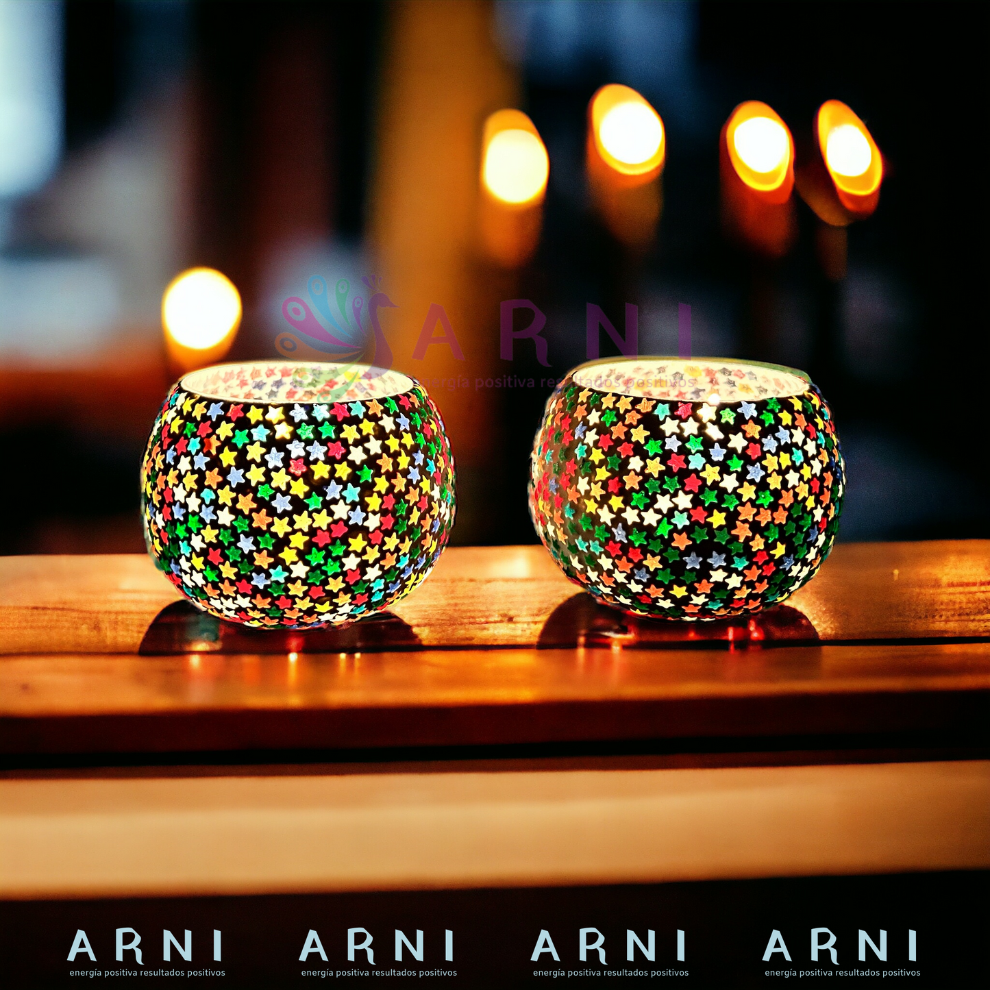 Porta Vela Candelabro - Modelo Estrellas- Hecho en India (Pack de 2)