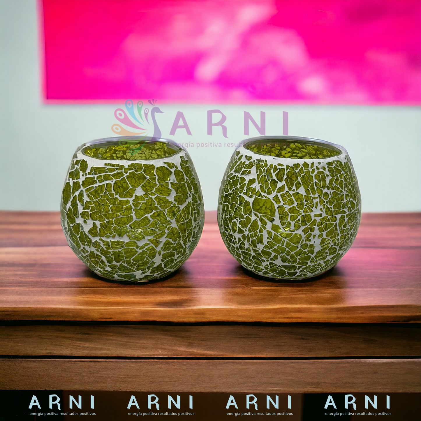 Porta Vela Candelabro - Modelo Verde Grande - Hecho en India (Pack de 2)