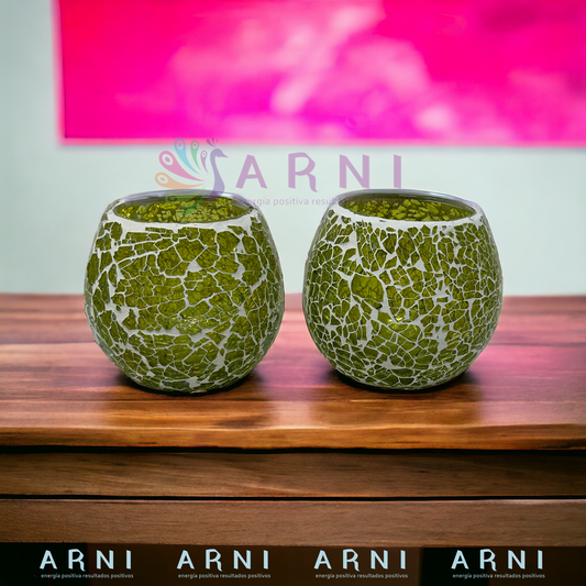Porta Vela Candelabro - Modelo Verde Grande - Hecho en India (Pack de 2)
