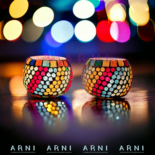 Porta Vela Candelabro - Modelo Multicolor - Hecho en India (Pack de 2)